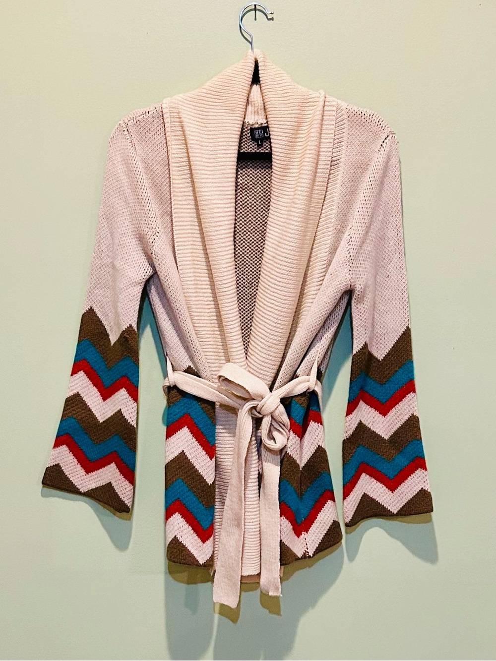 Very J Pink Chevron Sleeve Shawl Cardigan with Belt